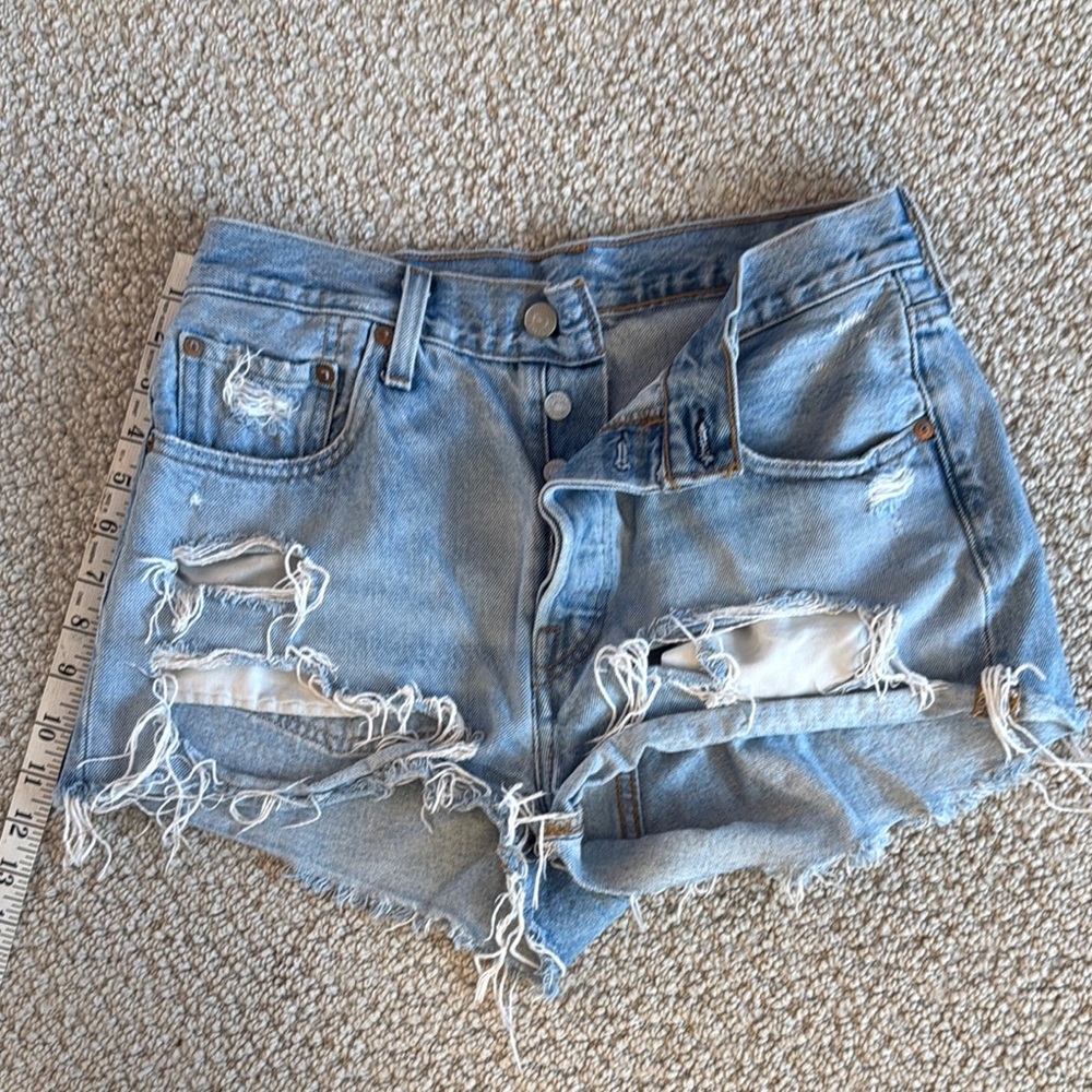 Levi's 501 Distressed Light Blue Denim Daisy Duke Cutoff Shorts, 28